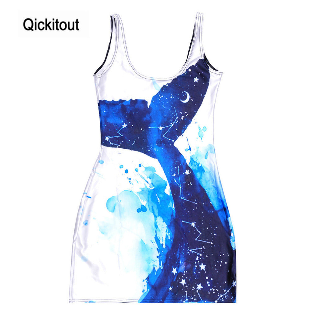 Qickitout New Slim Fashion Dresses for Womens Design Paint Renders Stars Galaxy saias longas femininas Sundress Vest Dresses