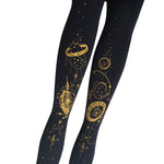 Yidhra The Gate of Rolling Star Series Steampunk Style Lolita Tights Gothic Black and Gold Pantyhose Limited Edition